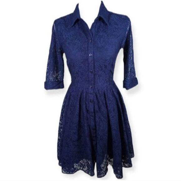 GABBY SKYE NAVY BLUE LACE FIT & FLAIR DRESS SZ.6 EUC. - Picture 2 of 8